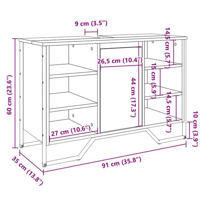 VidaXL Armoire lavabo de salle de bain chêne marron 91x35x60 cm, placard lavabo de salle de bain, meubles de salle de bain, 848668