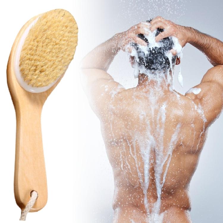 Ergonomic Grip Handheld Bath Brush Shower Scrubber With Dense Natural Bristles for Body Massage Pore Cleaning Accessory