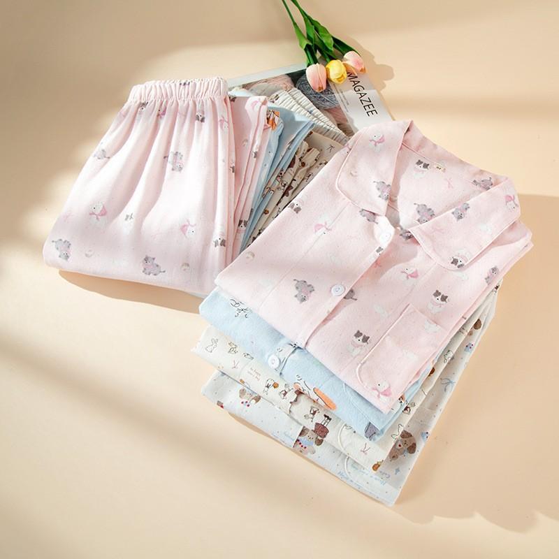 Womens Soft Brushed Cotton Pajama Set Long Sleeve Square Neck Lounge Wear Comfortable Breathable Home Outfit