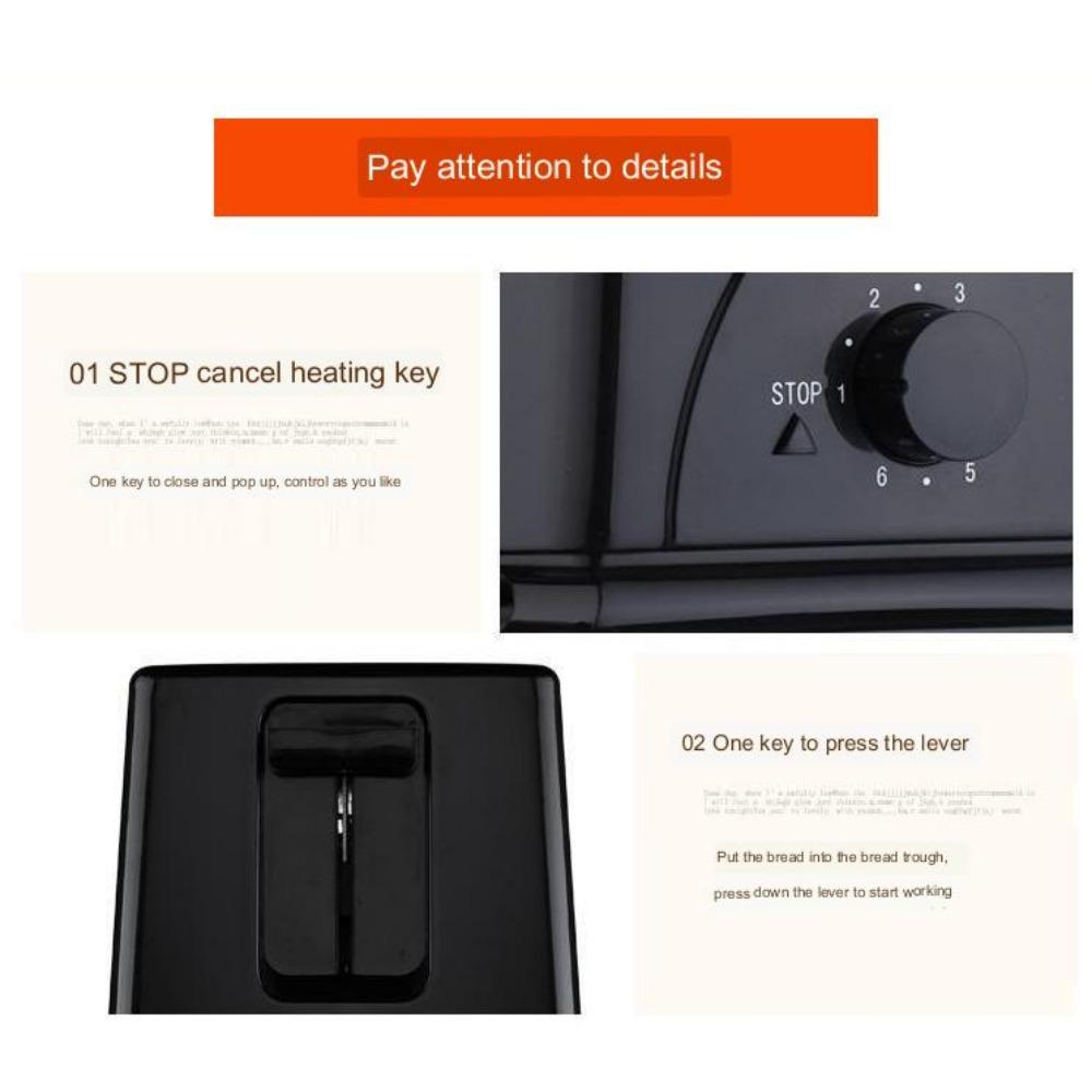Household Stainless Steel Toaster Double-Slot Toaster Fully Automatic Mini Breakfast Toast 2 Pieces