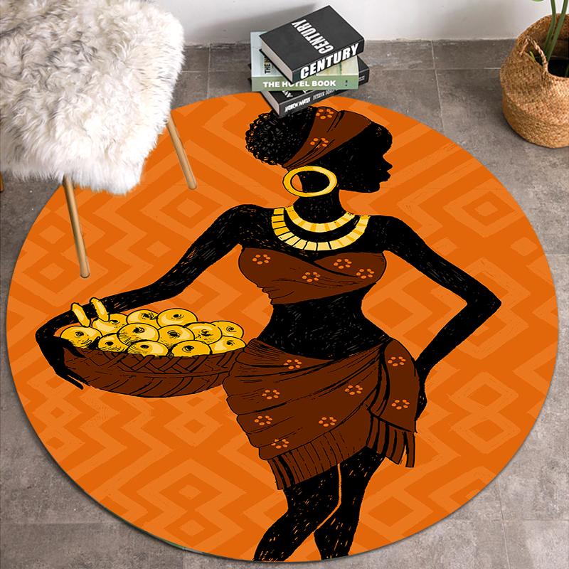 Runde Teppiche im Ethno-Stil für Wohnzimmer, Schlafzimmer, traditionelles afrikanisches Frauenmuster, Teppiche aus weichem Flanell, Heimdekoration, Küchenmatte