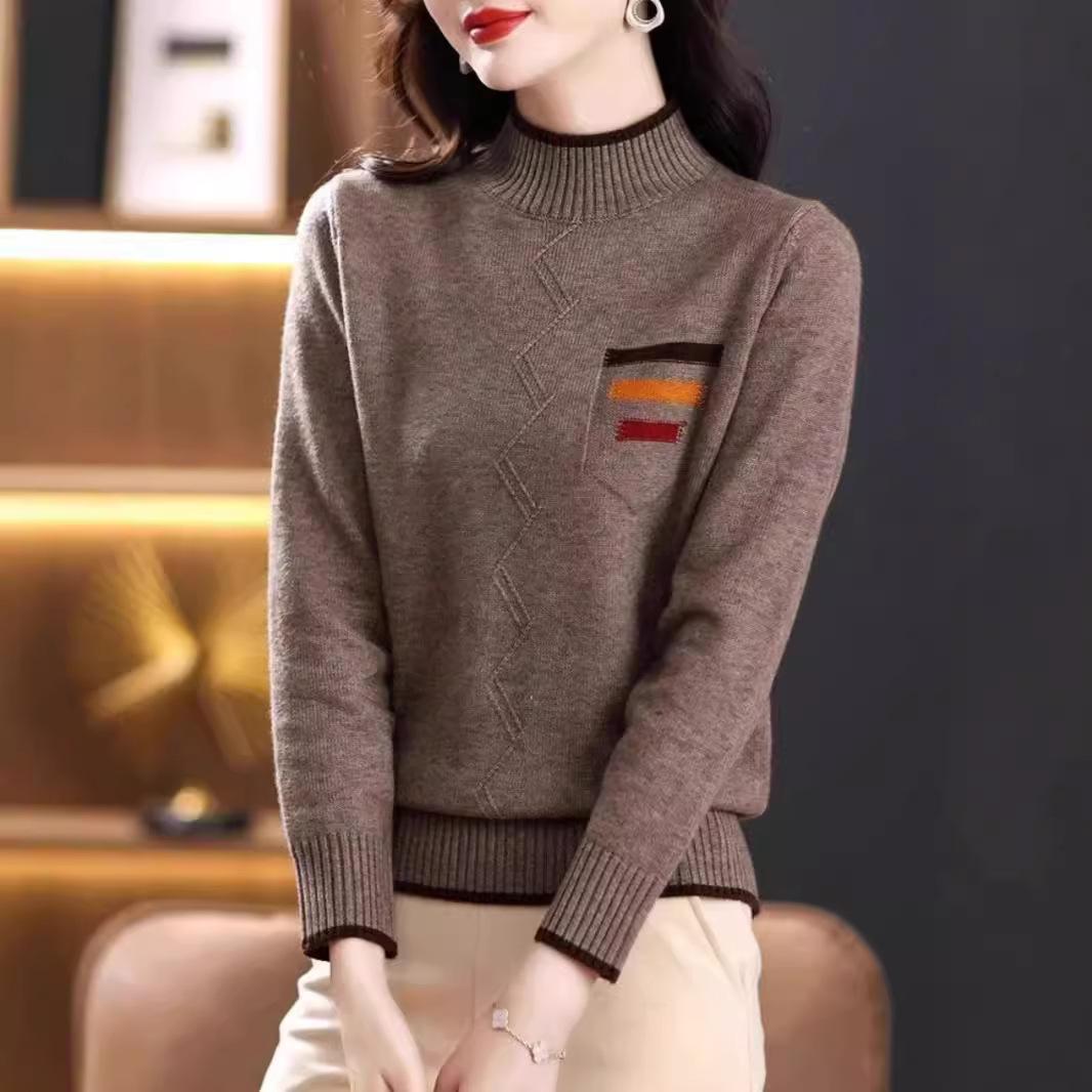 

Женский свитер с полувысоким воротом, толстый свободный пуловер, теплый и повседневный вязаный свитер с длинными рукавами на осень и зиму XL коричневый