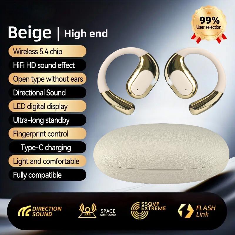 Open Ear Wireless Headphones Bluetooth 5.4, Comfortable Lightweight Earphones with LED Display, Touch Control & Type-C Charging