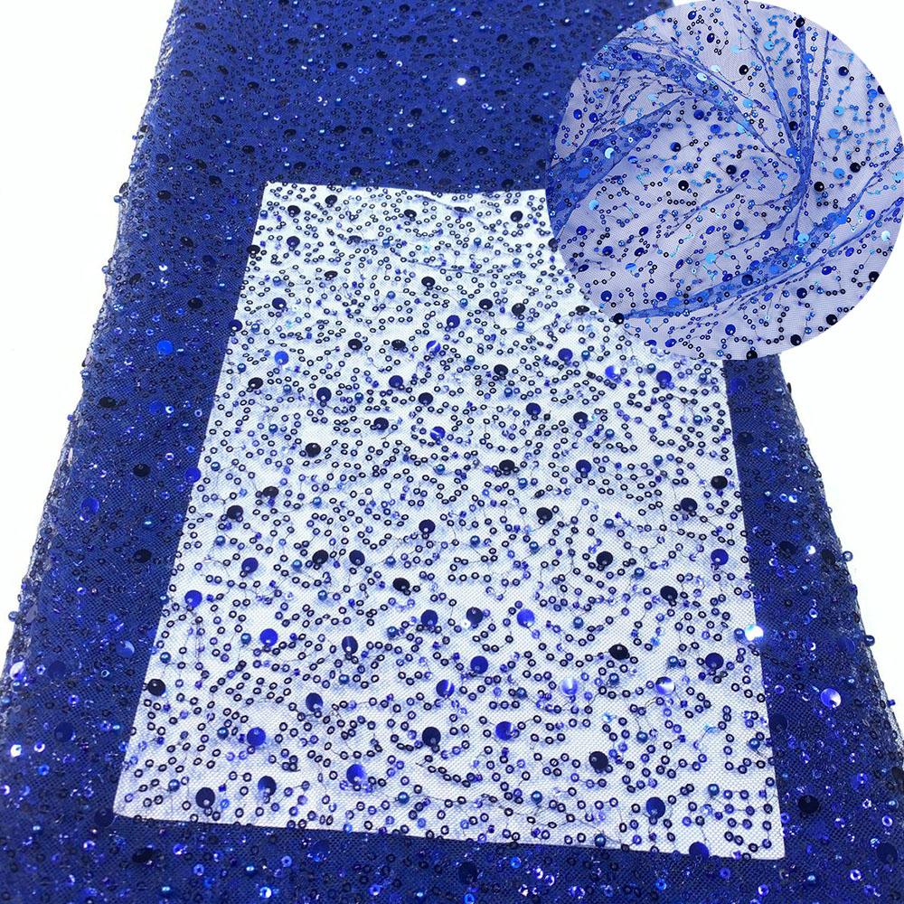 French Style Sequin Mesh Lace Fabric Pearl Bead Heavy Craft Tulle Soft Net For Sewing Women Luxury Dress Robe Trailing Trimming