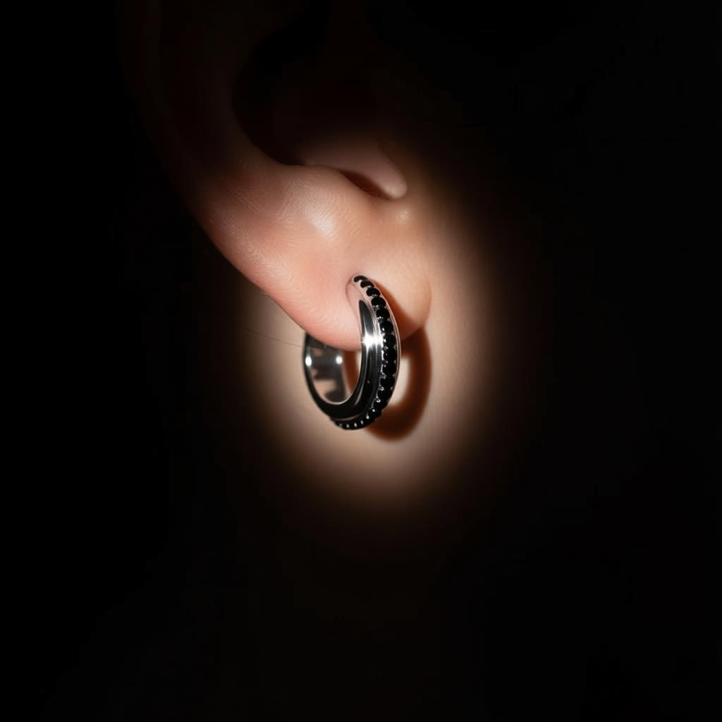Black CZ Huggie Earrings On Copper Base Stud Ear