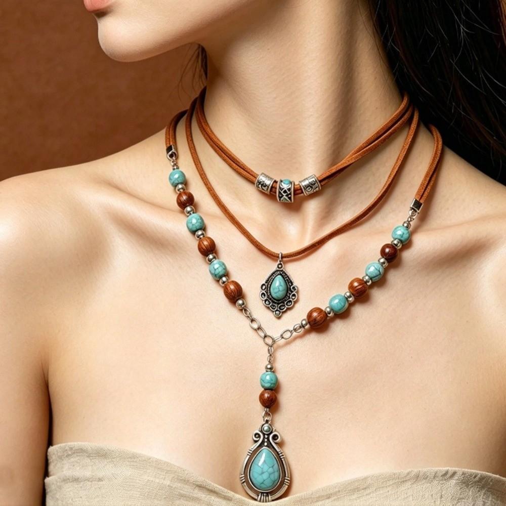 Blue Pendant Necklace Bohemian Style Stack Beach Choker Fashion Multilayer Necklace Party Wear
