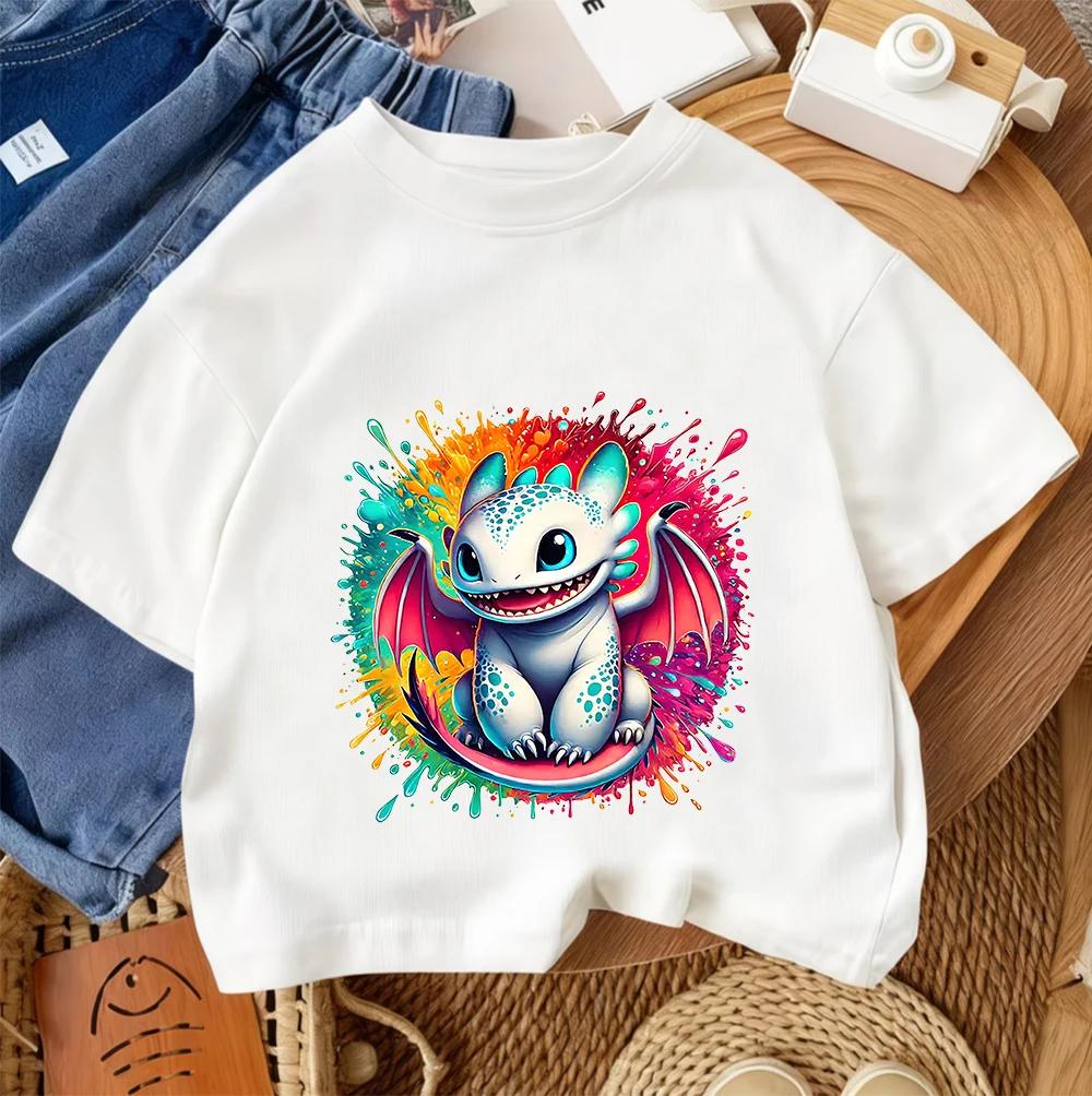 Toothless Kids Short Sleeve T Shirt Boys Girls Dragon Cartoon Polyester Summer Casual Top