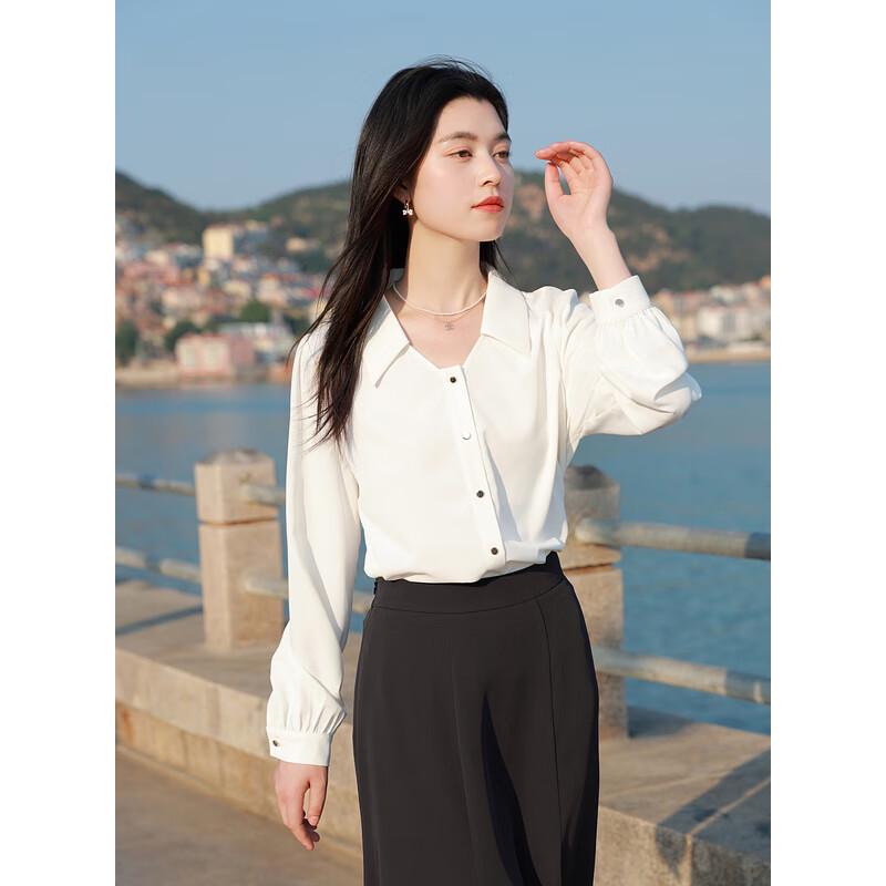 

Sancai Women s Plus Size Lapel Puff Sleeve Cropped Long Sleeve Blouse L 165/92B