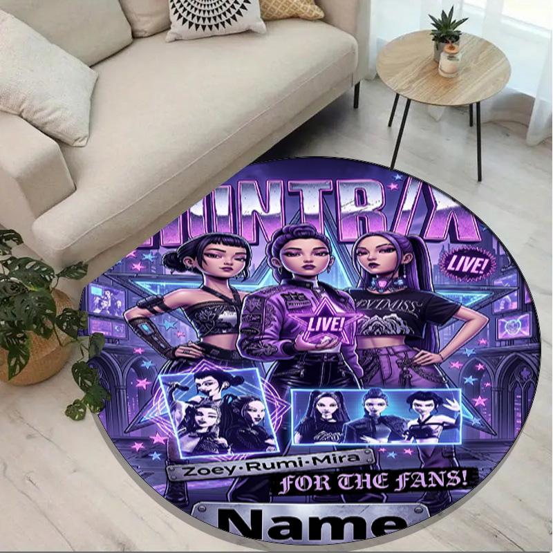 Custom Name Personalized Kpop Demon Hunter Print Round Rug, Versatile Home Decor Carpet, for Playroom, Apartment, Balcony, Entryway, Hallway Gift