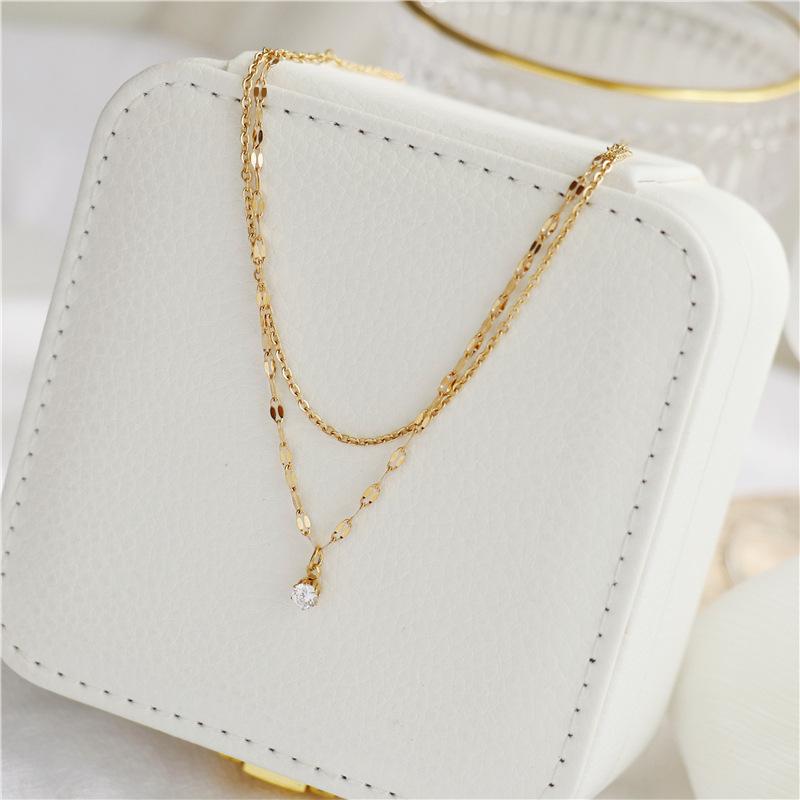 Women's Korean-Style Titanium Steel Double-Layer Diamond Necklace - Fashionable Clavicle Chain