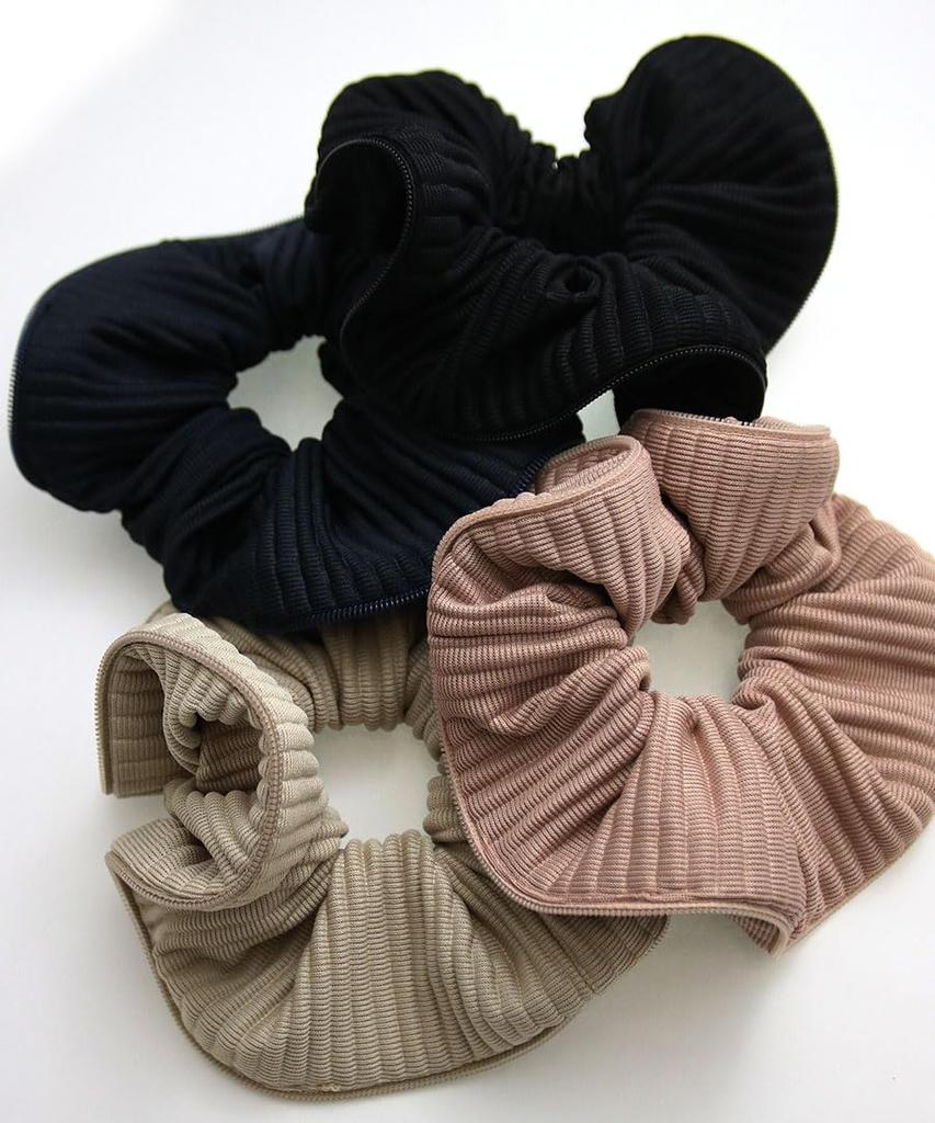 VINGTAINE Solid Zipper Perfect for Dull Simple Hair Scrunchie, Volume, Color, Basic, Closure, Hair, Updos, Accessory, Gift, Present, HS-183-BK