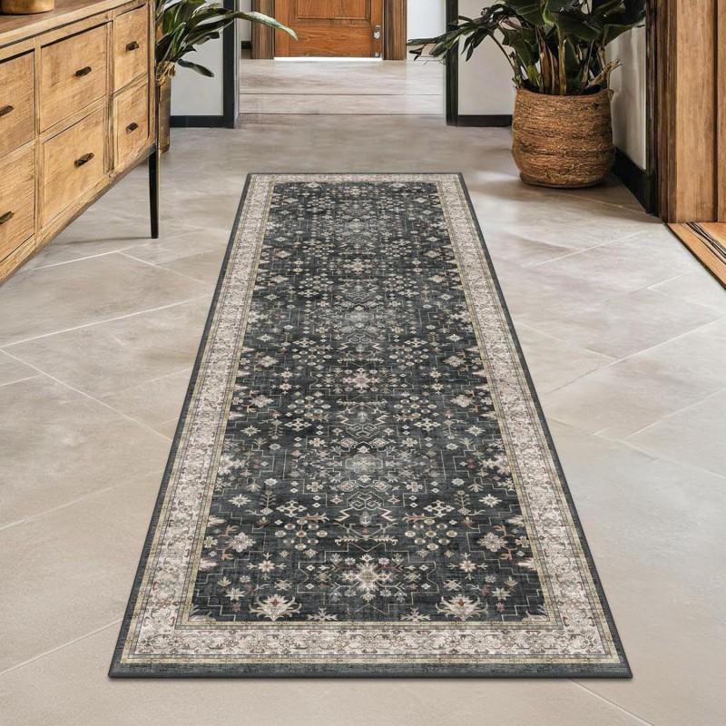 Persian Style Washable Hallway Runner Rug Entryway Corridor Anti-Slip Durable Crystal Velvet Floor Mat