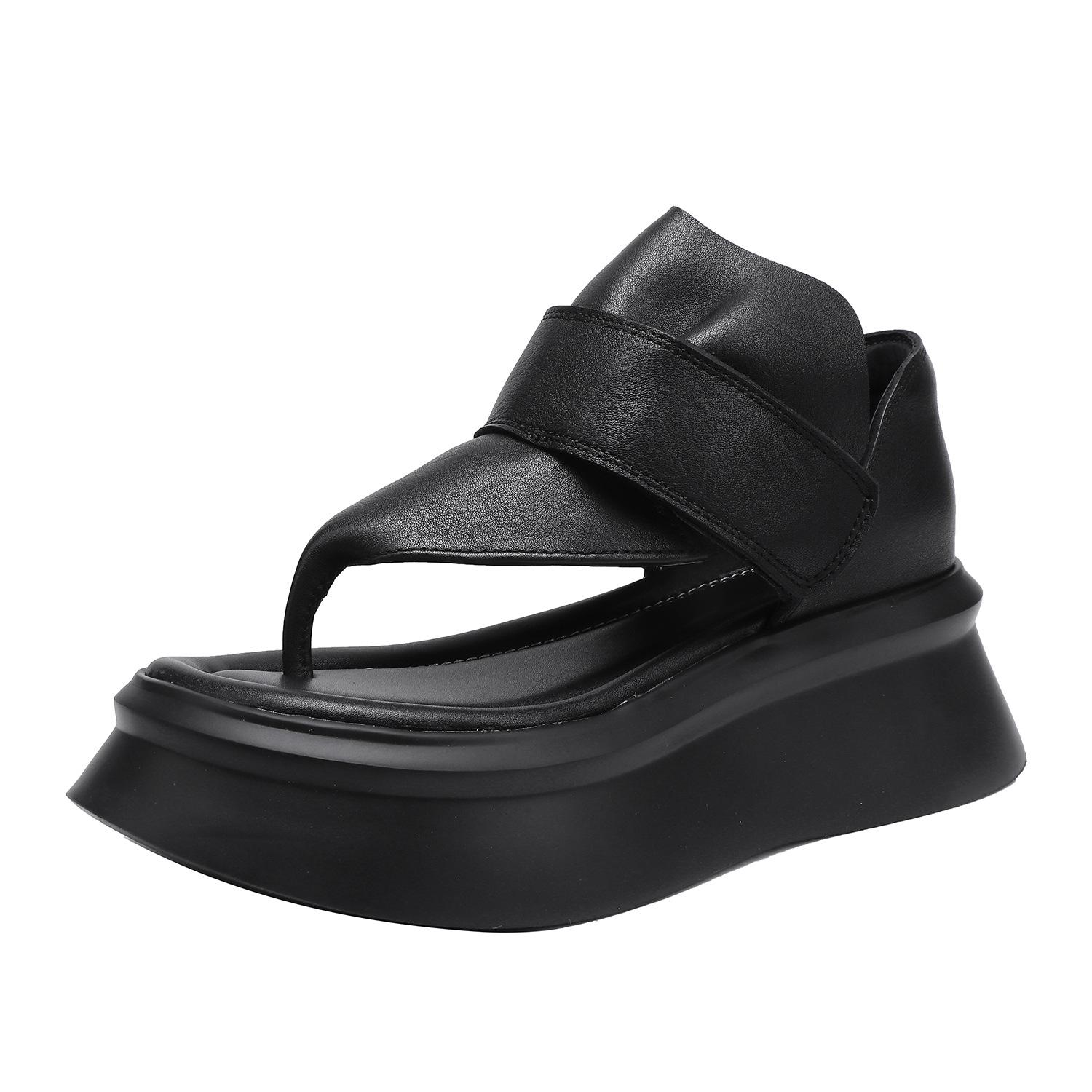 

Johnature Модные сандалии-шлепанцы из натуральной кожи с мягкой подошвой, универсальные, легкие, с толстой подошвой, женские туфли 36 чёрный