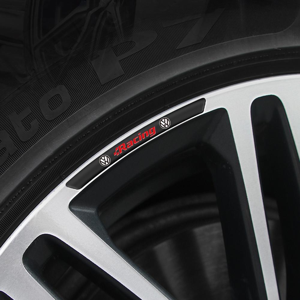 4pcs Aluminium Car Badge Wheel Rim Racing Decor Strips Decal Tire Hubs Stickers For Volkswagen VW Tiguan Passat Jetta Golf Polo BGS1