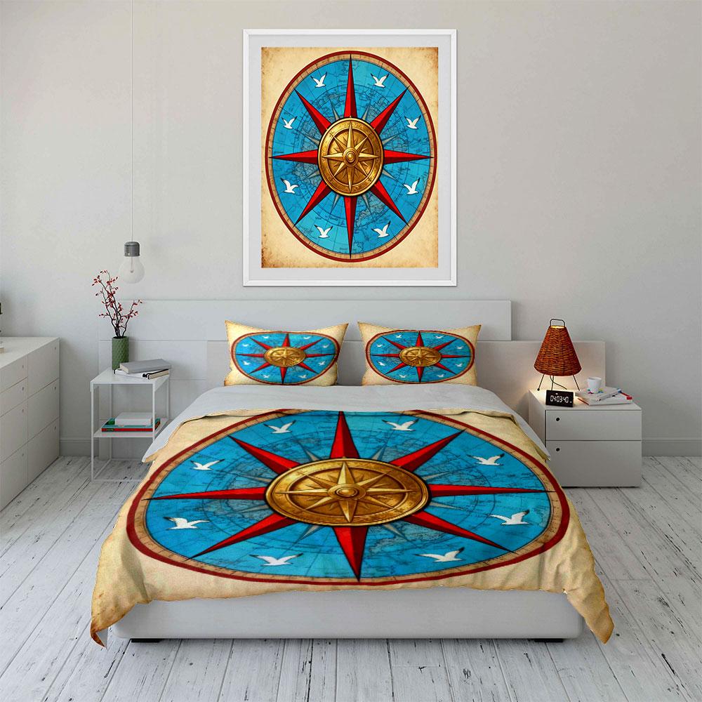 Vintage Nautical Compass Décor Set Soft Comfortable Duvet Cover Bedding Set Included 1*Duvet Cover & 2*Pillowcases, Gift