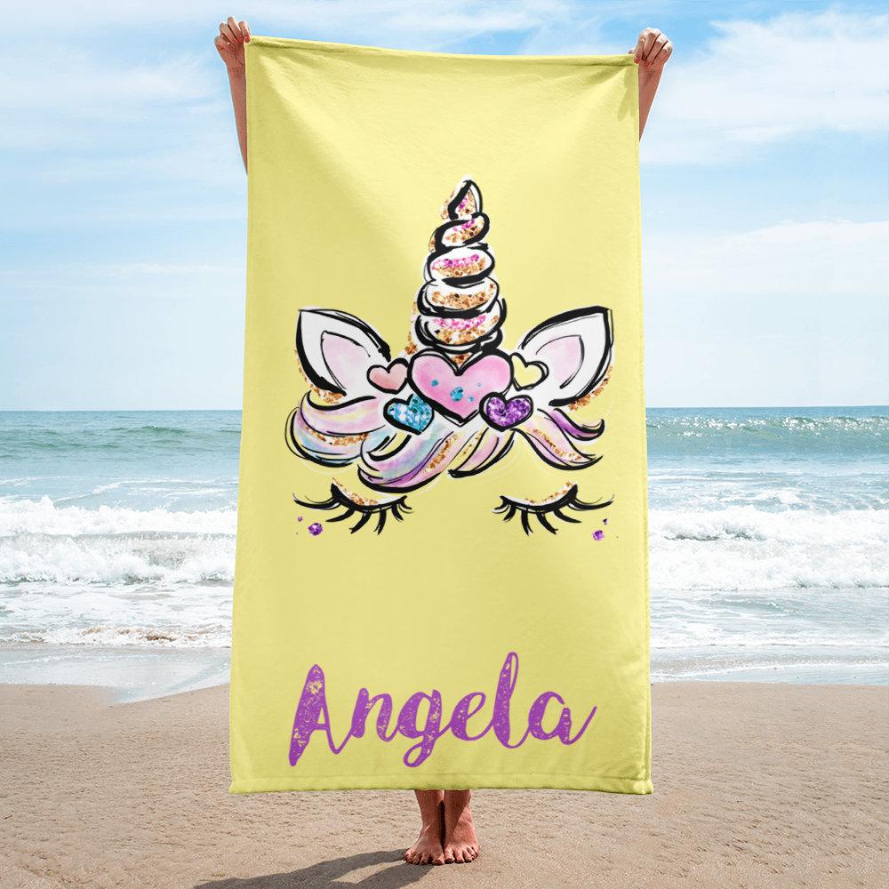 Name Bath Towels Cartoon Unicorn Beach Towel Bathroom Sport Towel for Adult Kids Microfiber Quick Dry Swimming Cover