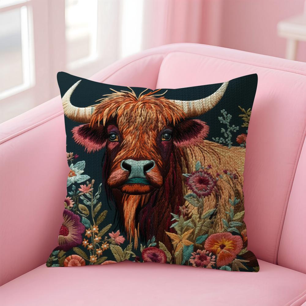 

Highland Cow Pattern Cushion Cover Natural Linen Pillow Case DoubleSided Print Decorative Sofa Pillowcase Home Decor Gift 30x30cm