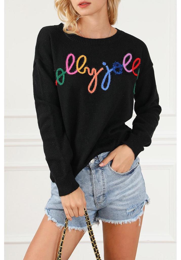 2025 Fall Women's Long Sleeve Letter Print Casual Pullover Sweater