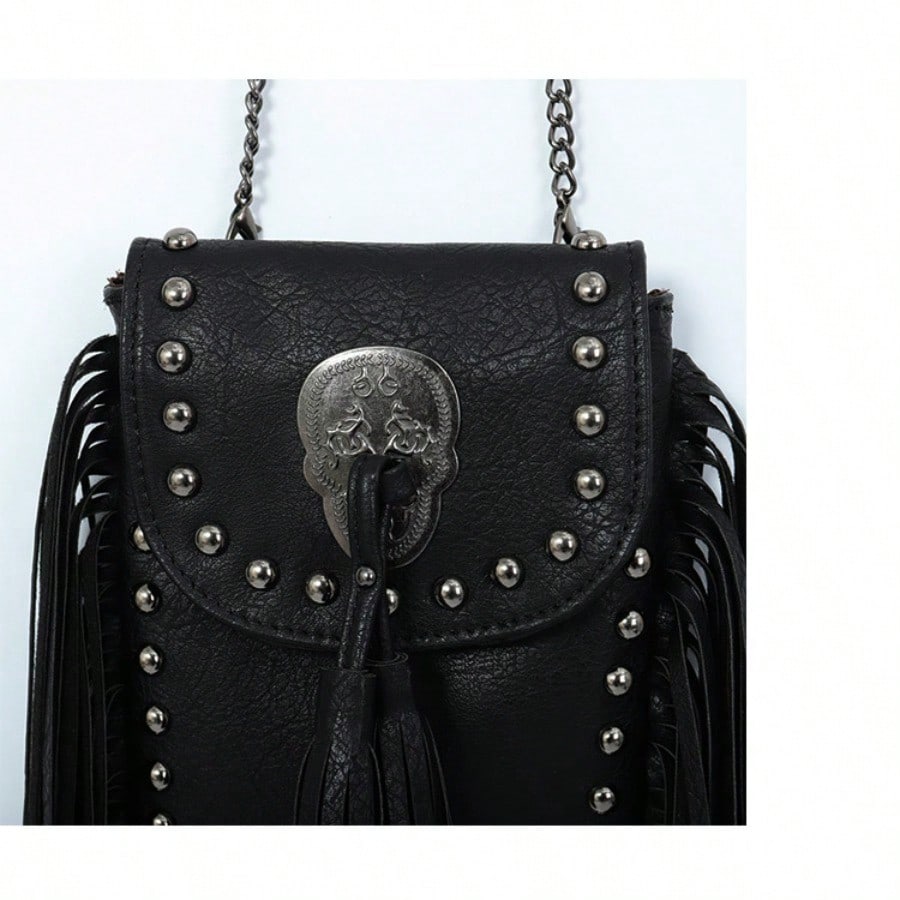 Fashion soft leather rivet fringed bag chain shoulder bag crossbody bag women's bag