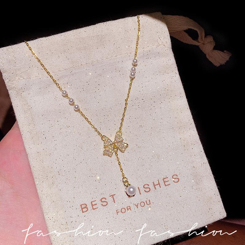 Female Light Luxury Niche Bow Tassel Pendant Necklace
