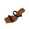 French Temperament Woven Word with High Heels Women's Summer Vacation Style Sandals Summer Open-toed Versatile Outer Slippers Women