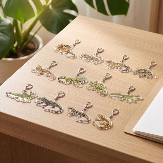 Portable Acrylic Decor 12Pcs 2D Snake Keychain Set, Lizard Reptile Insect Key Realistic Animal Ring Holder, Decorative Pendant for Backpacks Handbags