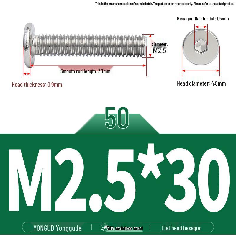 304 Stainless Steel Ultra-Thin Flat Head Hex Socket Bolt, M2-M12
