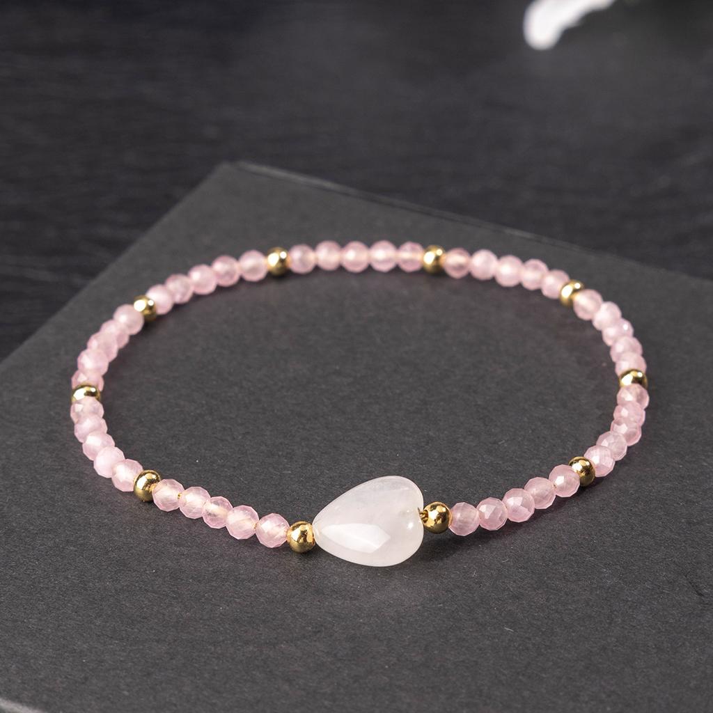 Natural crystal bracelet, pink crystal, white crystal, sweet heart bracelet, jewelry