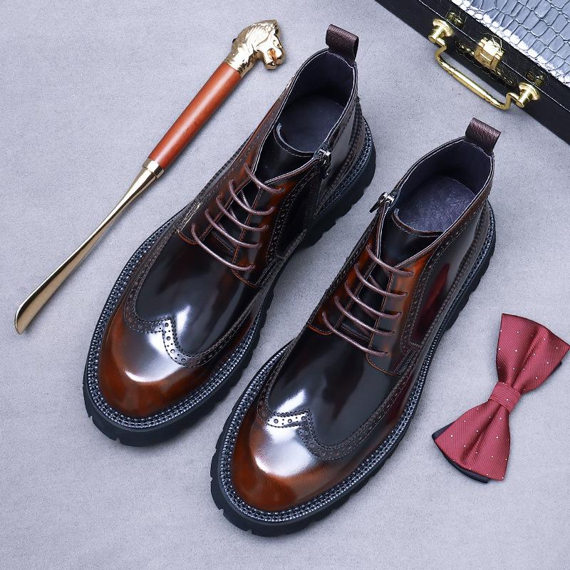 

Мужские ботинки на толстой подошве, большие размеры 38-46, винтажные мужские туфли в стиле колледжа, повседневные модные ботинки на шнуровке для мужчин 41 кофейный