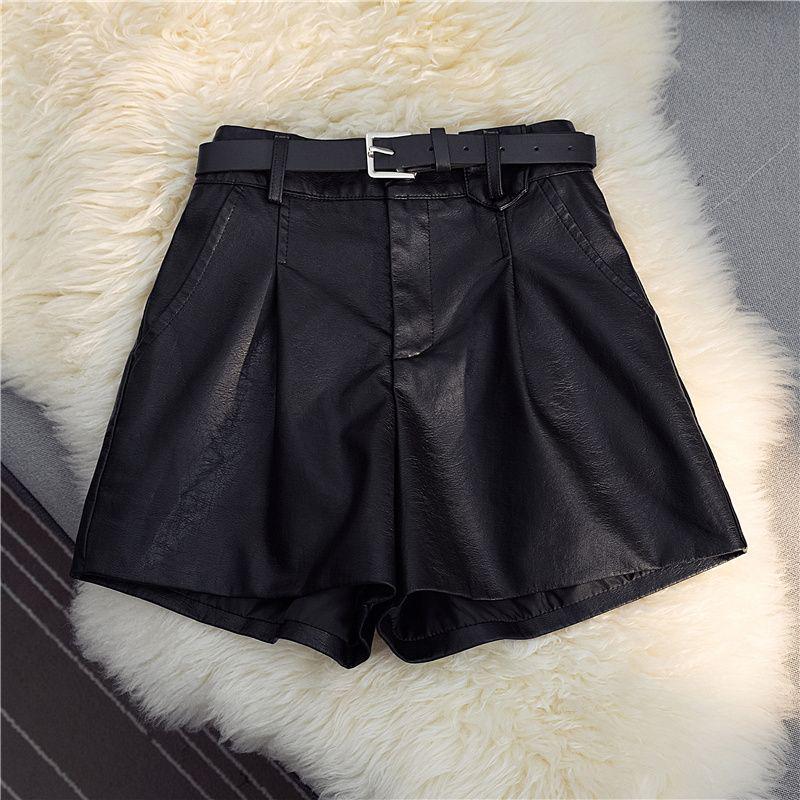 Petite Women s PU Leather High-Waisted A-Line Bootcut Shorts for Autumn/Winter 2025 S