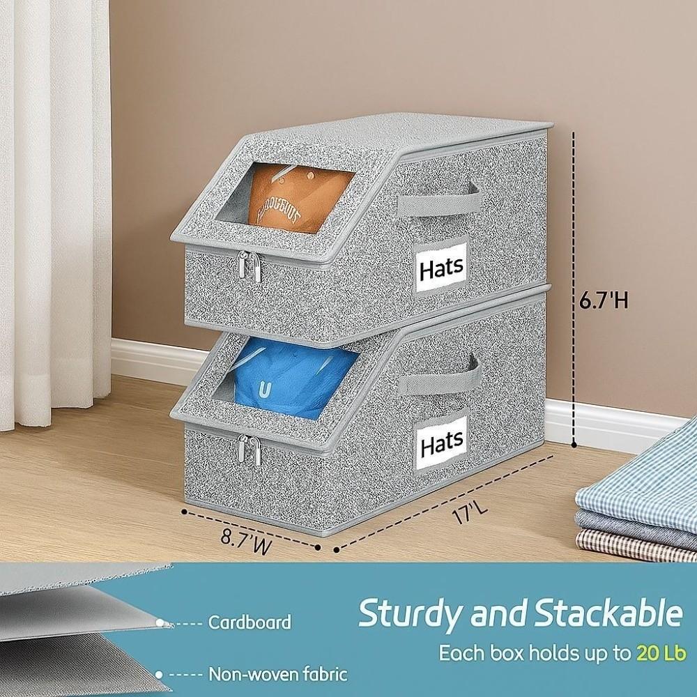 Gifts Zippered Hat Storage Box Foldable Large Capacity Baseball Cap Storage Box with Window Hat Storage Containers