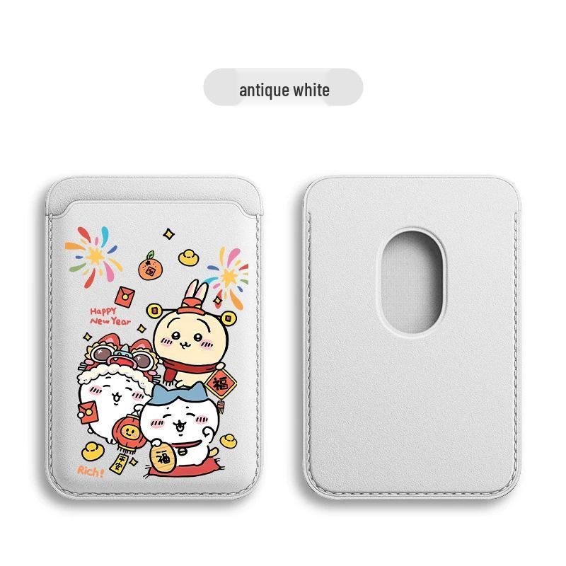 Kawaii Jiji Cartoon Magnetic MAGSafe Leather Card Holder Phone Case for Apple Single Card Holder