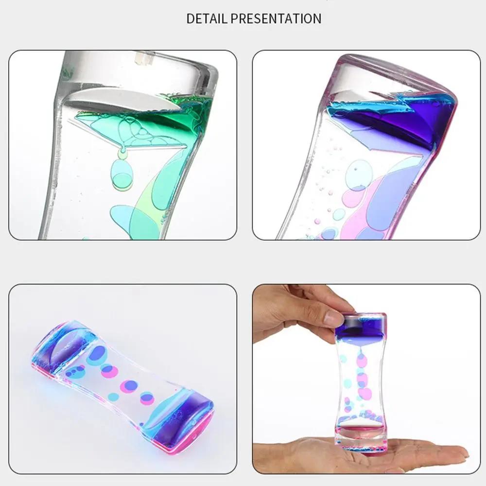 Double Colors Oil Hourglass Timer Creative Acrylic Floating Motion Bubble Timer Descending Sensory Bubble Visual Oil Hourglass
