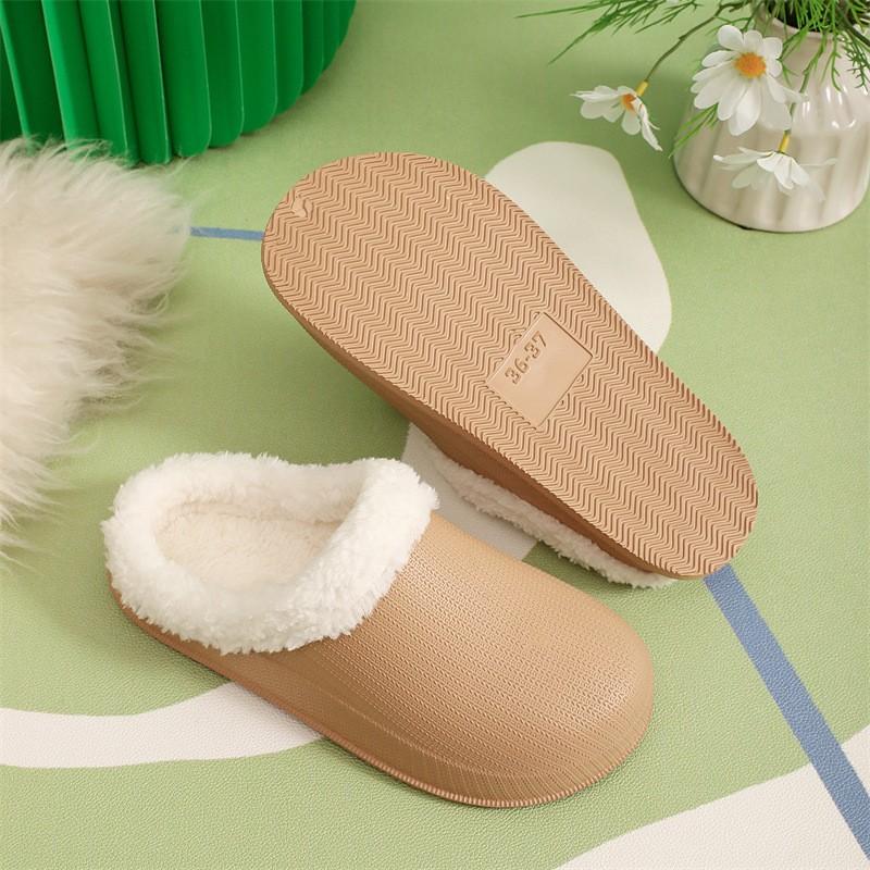Fashion Crestar Winter Plush Slipper For Women Indoor Waterproof Keep Warm Fur Cotton Slippers Couple Soft Casual House Flat Slippers