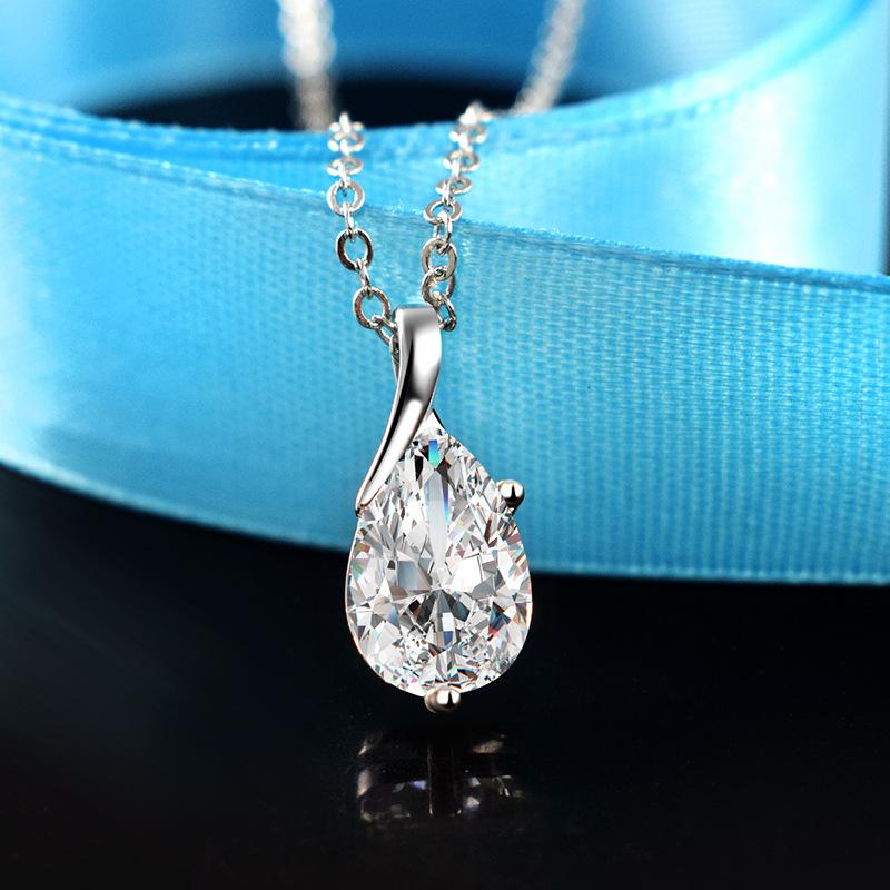 S925 Silver Necklace Angel Tears Crystal Red Pendant Necklace for Woman Charm Jewelry Gift