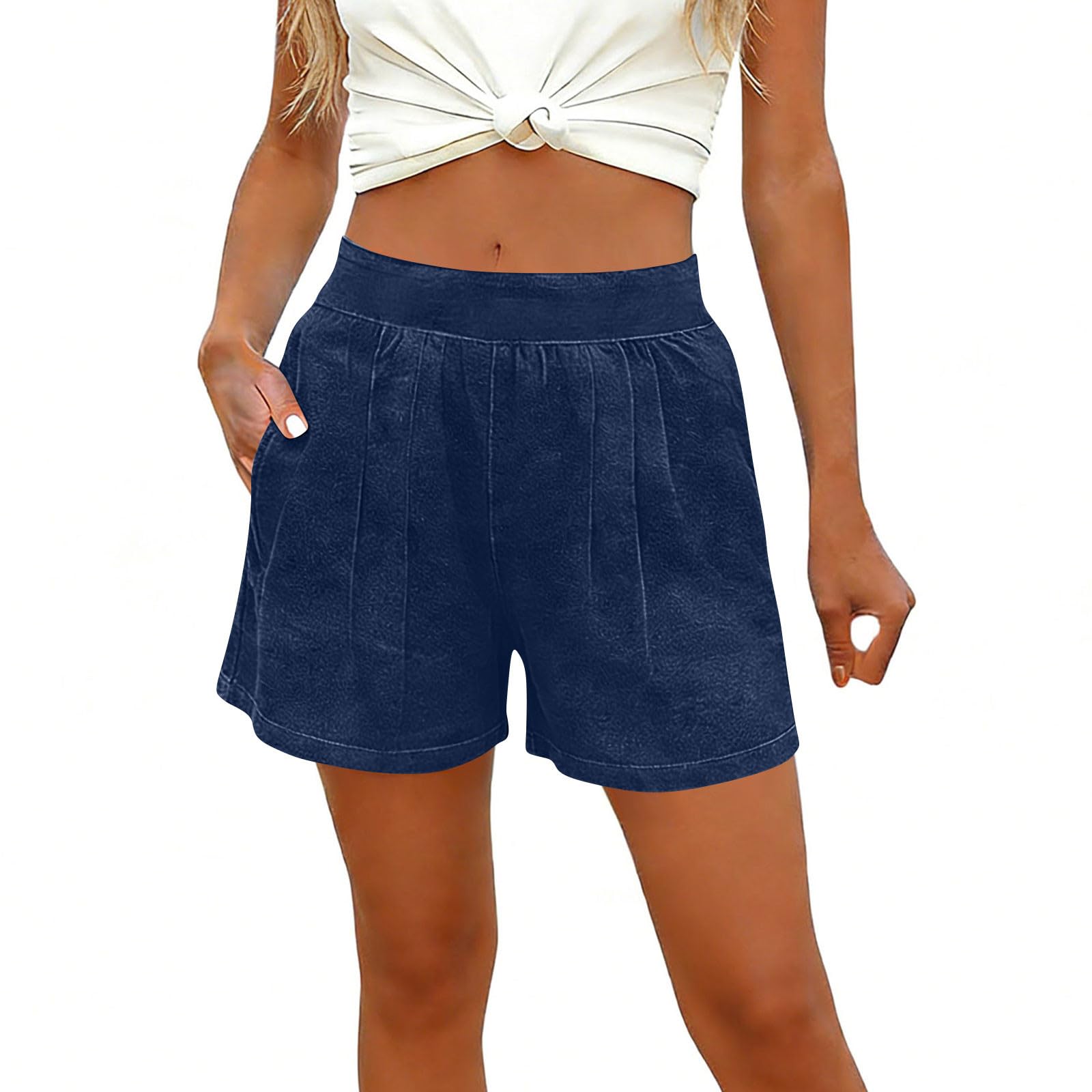 Women s Summer Fashion Color Pocket Stretch High Waist Comfortable Casual Shorts S