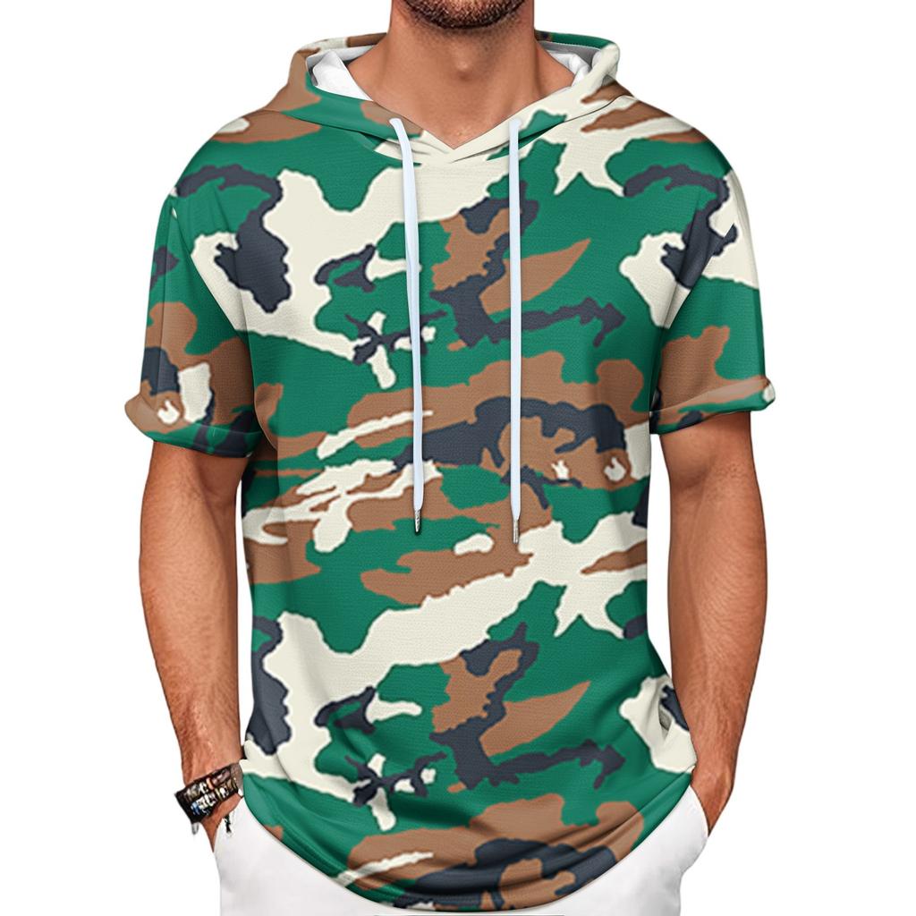 Gradient Print Men's Shirt Hooded Short-sleeved Hooded Spring And Summer Casual Daily Wear