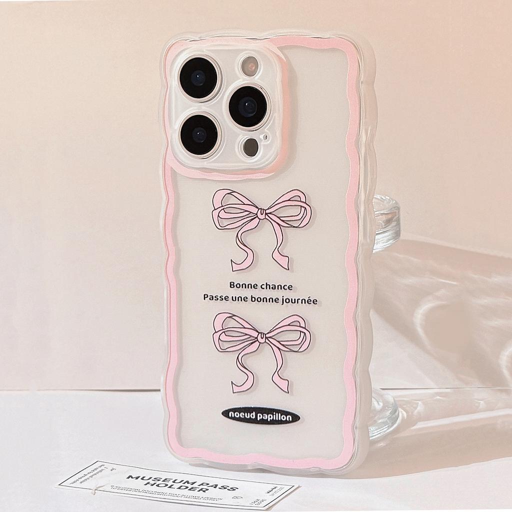 Styl Ins Różowa Kokardka dla IPhone16promax dla Apple 13 Etui na Telefon Komórkowy 11 Przezroczysty 15 Styl Koreański 14/12