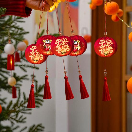 Chinese New Year Hanging Lanterns Small Lighted Red Lantern with Tassel for New Year Spring Festival Wedding Party Decor