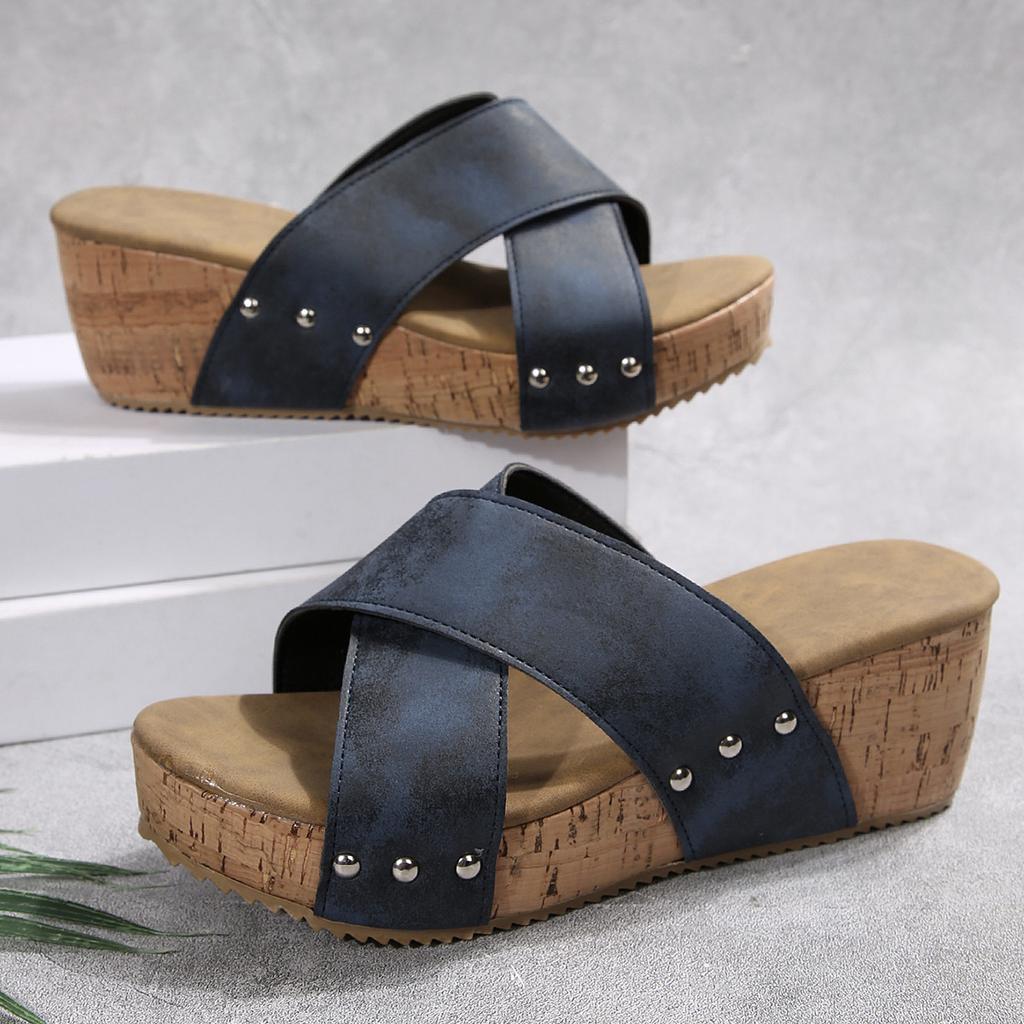New women's shoes cross-strapped platform slippers women's open-toed muffin and retro beach cool slippers