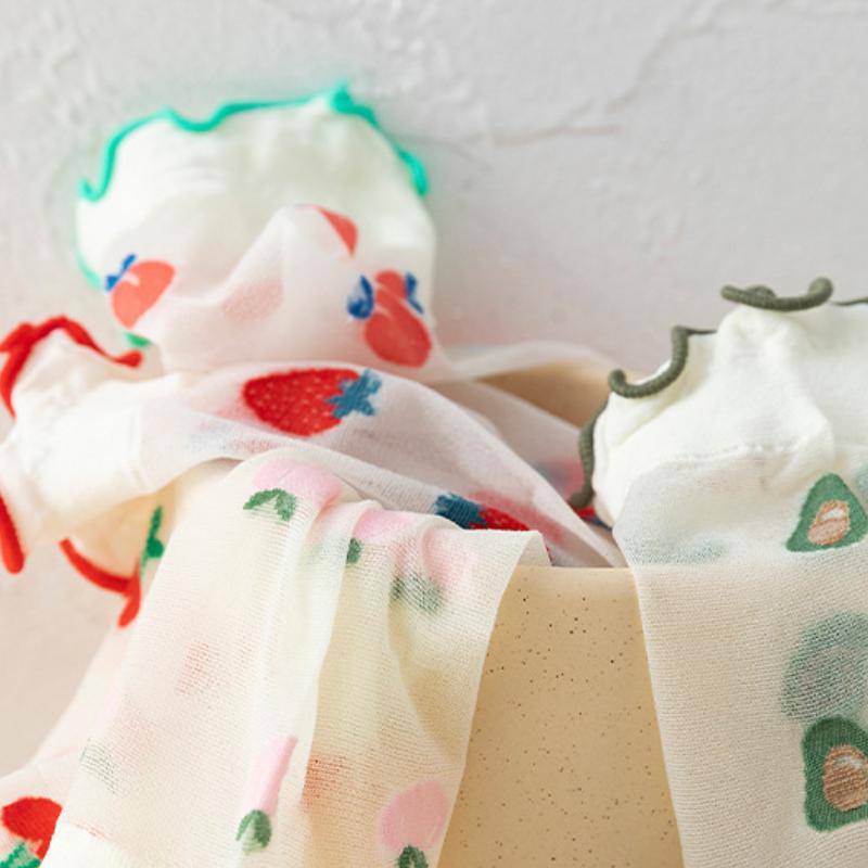 Dünne Strümpfe mit Fruchtdruck und gerollten Kanten für Damen Erdbeere Niedlich Lolita JK Kristallstrümpfe