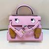 2026 Color Block Leather Tote Crossbody Bag Mini Square Cartoon Smile Handbag Women