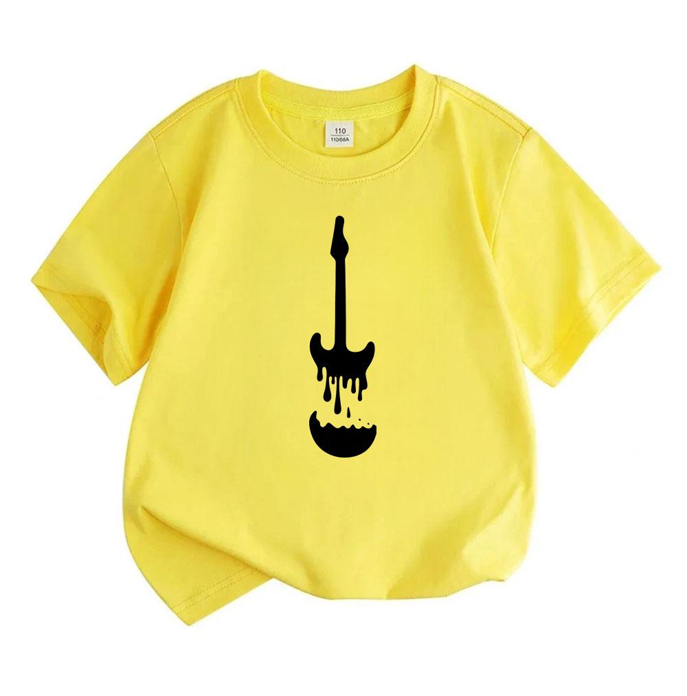 Kids Boys Girls 100% Cotton O-neck Short Sleeve T-shirt, Cool Melting Electric Guitar Printed Casual Soft Tees for Music Lovers, Breathable Summer Dai