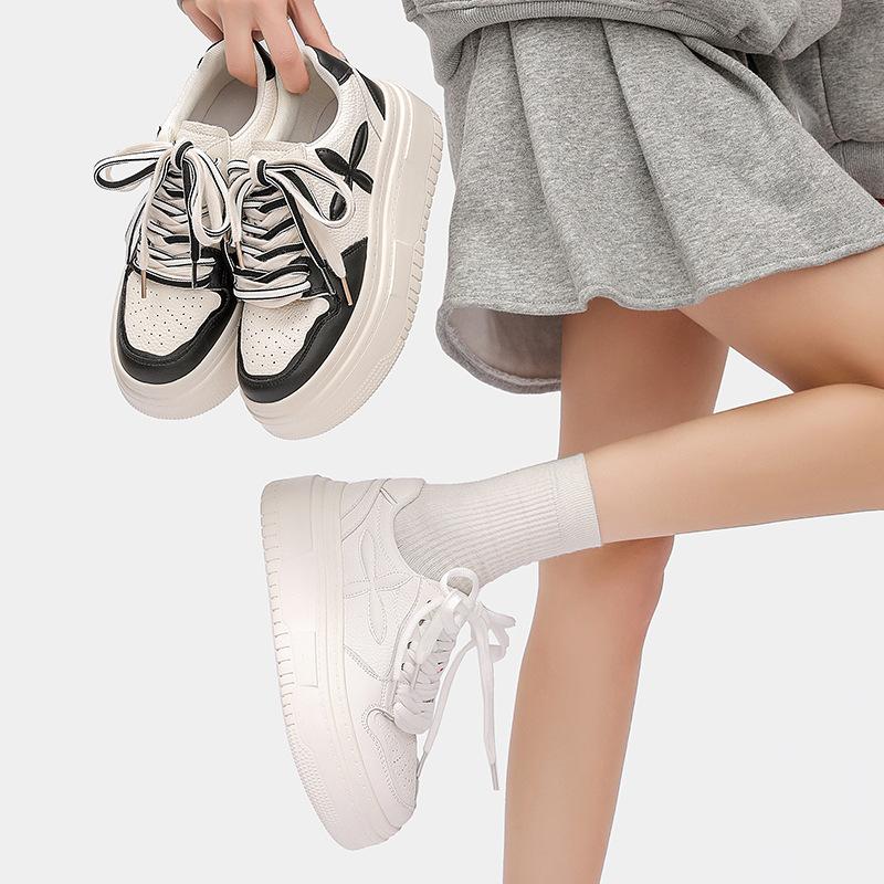 Little White Shoes Women's 2025 Autumn New Thick-soled Heightening Breathable Sports Shoes Women's Casual Leather Design Board Shoes Women~