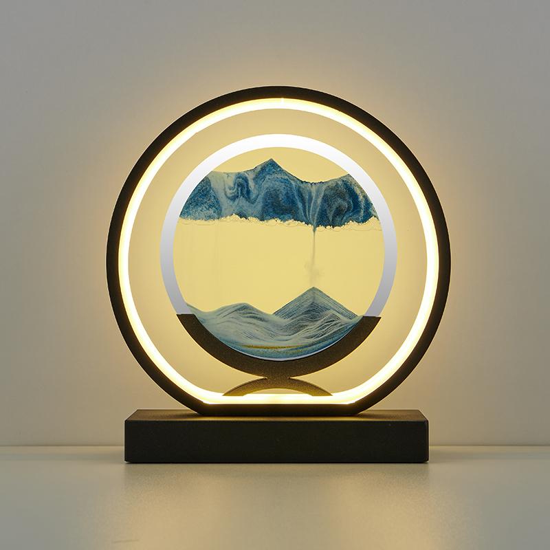LED Round Hourglass Table Lamp 3D Creative Hourglass Art Quicksand Painting 3 Colors Vertical Table Lamp Bedroom Art Decoration