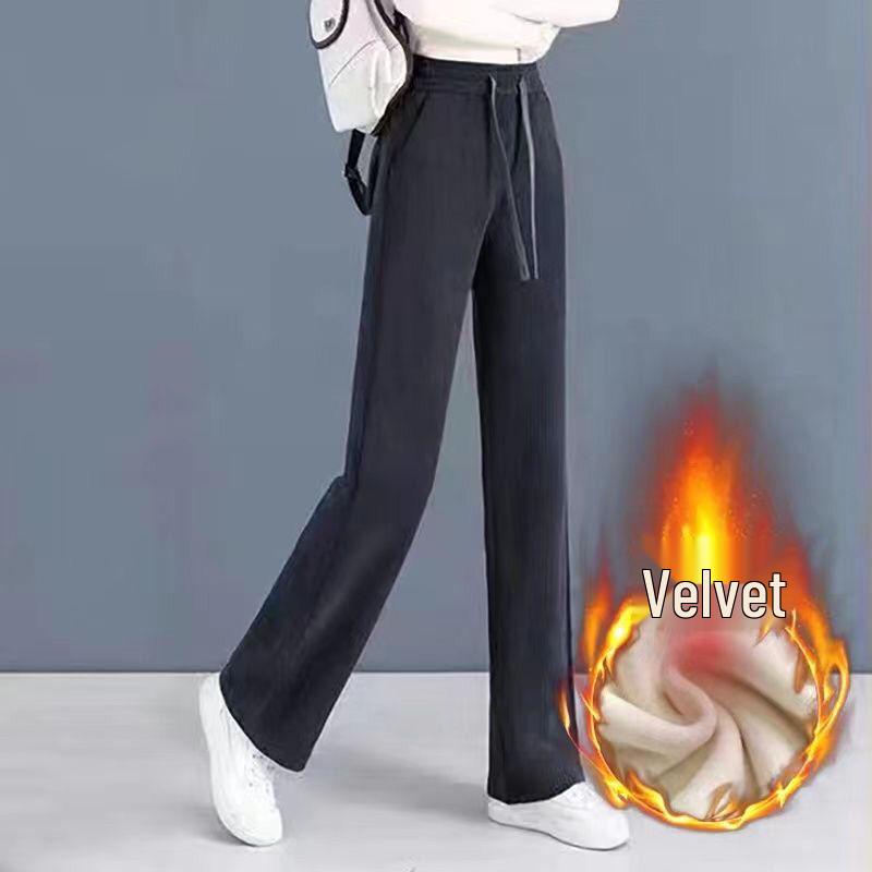 Chenille Draping Fleece-Lined High Waist Slimming Straight-Leg Pants for Women - Autumn/Winter 2024 Collection.