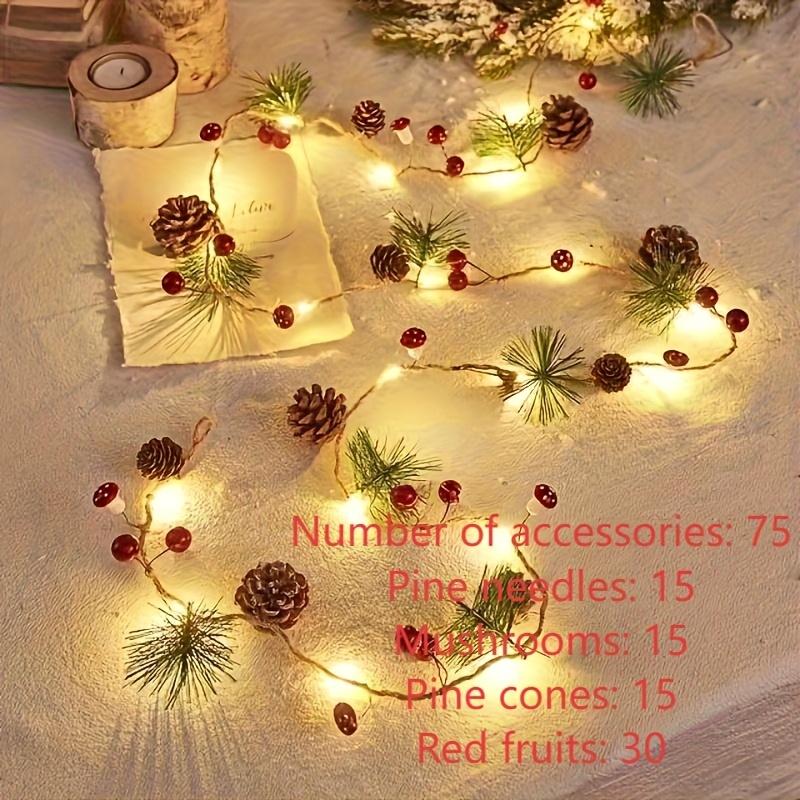 High Quality1pc, Christmas Decoration Light String, Green Leaf Pine Needle (Plastic Pine Cone) Mushroom Light Decoration, New Year Decoration, No