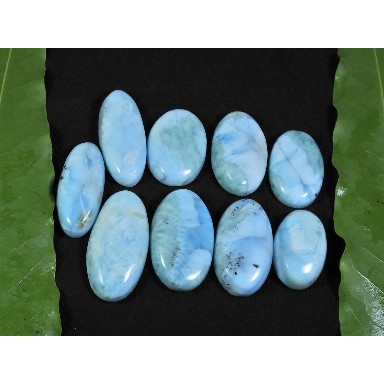 

13X22-15X30MM Natural Larimar Pectolite Oval Cabochon Loose Gemstone 9Pcs C-53