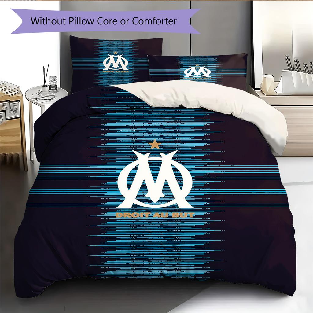 Olympique De Marseille Pattern Bedding Quilt Set Home Decoration Gift (1 * Duvet Cover + 2 * Pillowcase Without Core)