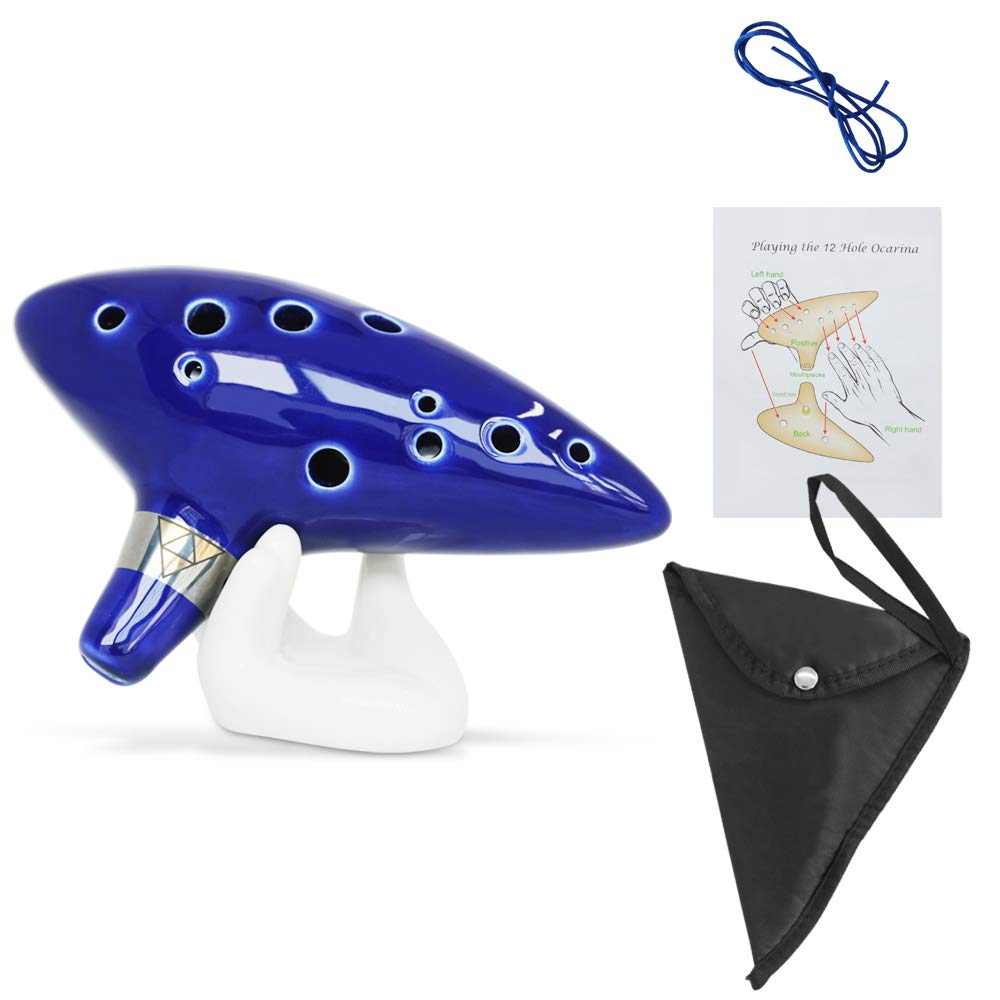 SENHAI Zelda Ocarina Instrument, Ceramic Tube, Neck Strap Cord and Songbook, 12-Hole Alto C Zelda Ocarinas, Gift Box, Hand-Shaped Display Stand, and